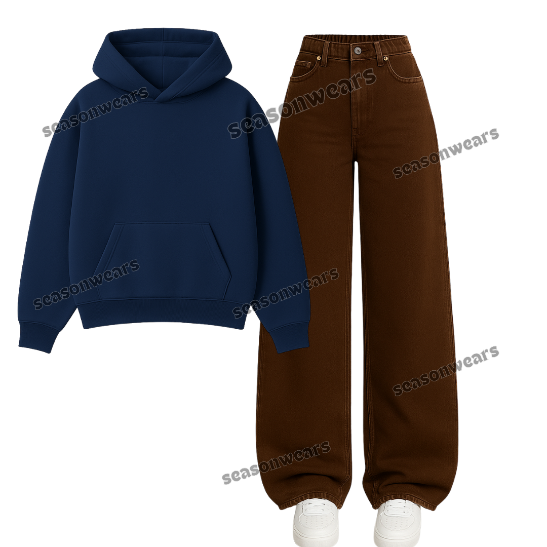Brown Wide Leg jeans With Hoodie