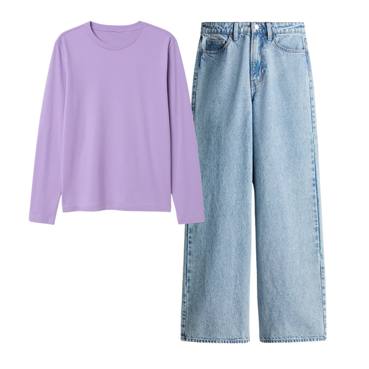 Lilac Full Sleeves T-Shirt With Ice Blue Jeans