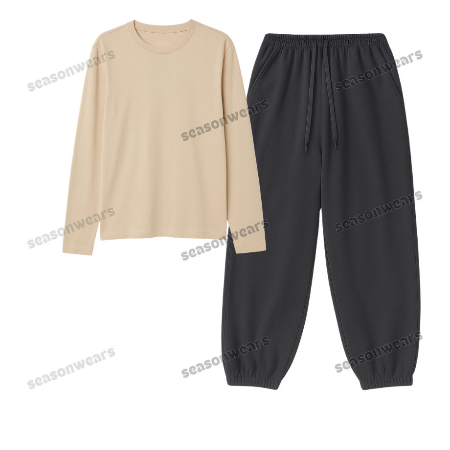 Full Sleeves Tee With Charcoalgrey Sweatpant