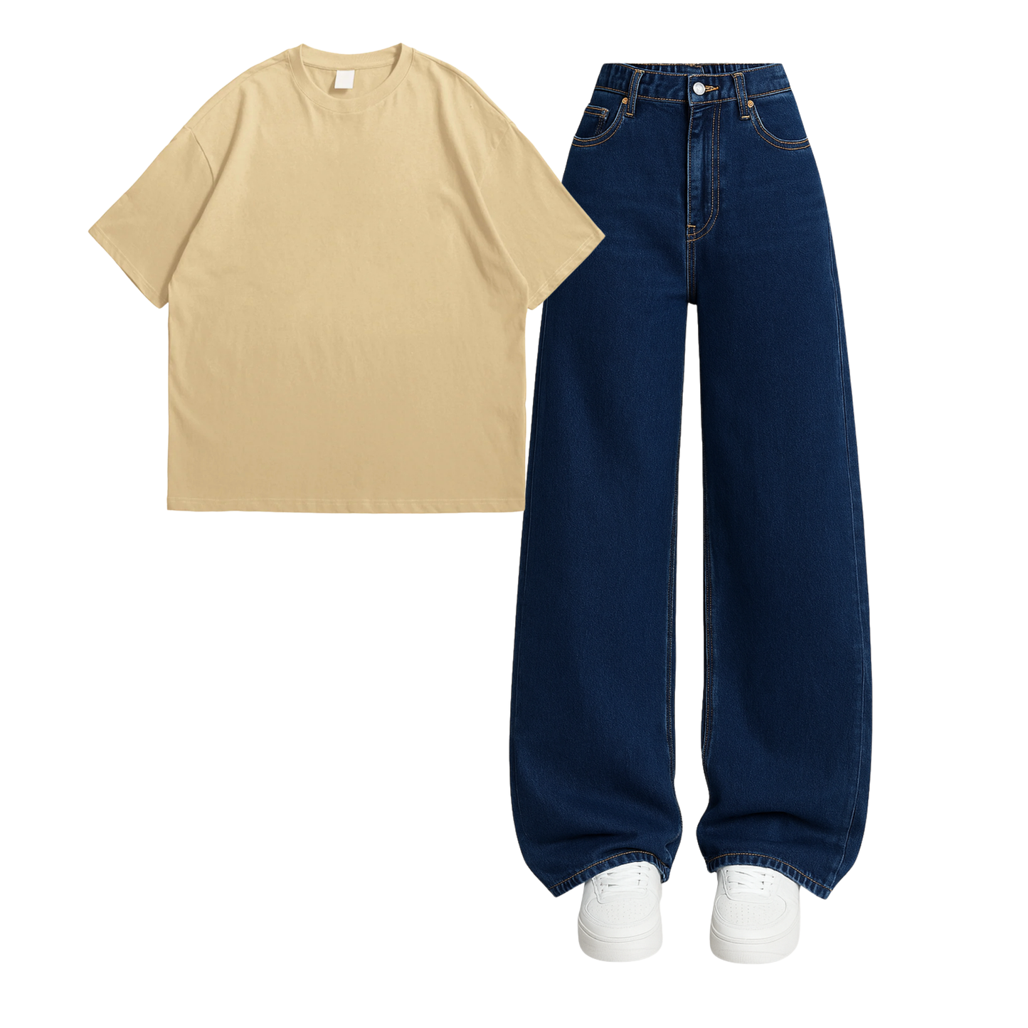 Oversized Drop Shoulder Tee With Darkblue Wide Leg Jeans
