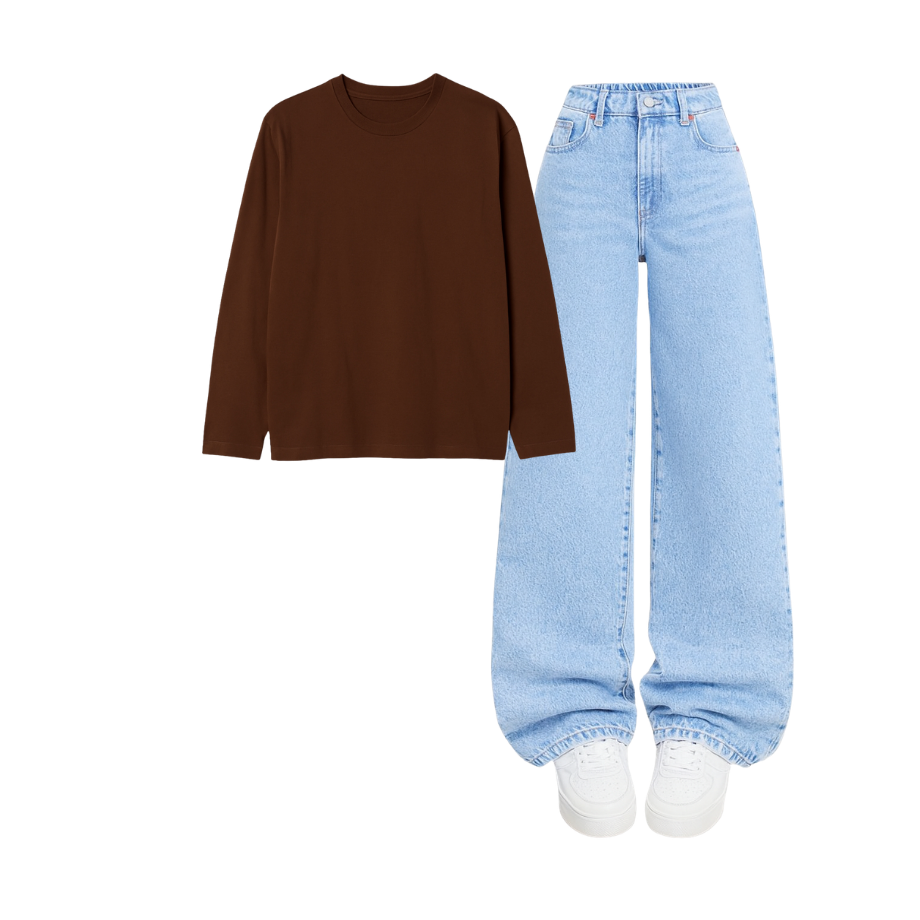 Full Sleeves Tee With Iceblue Wide Leg Jeans