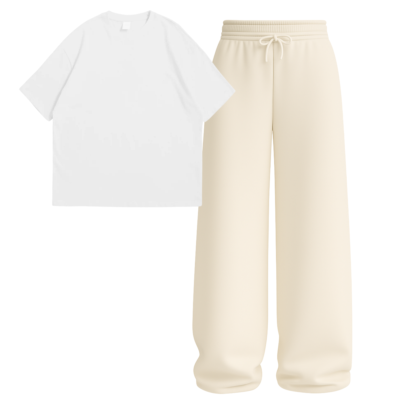 Oversized Drop Shoulder Tee With Beige Wide Leg Trouser