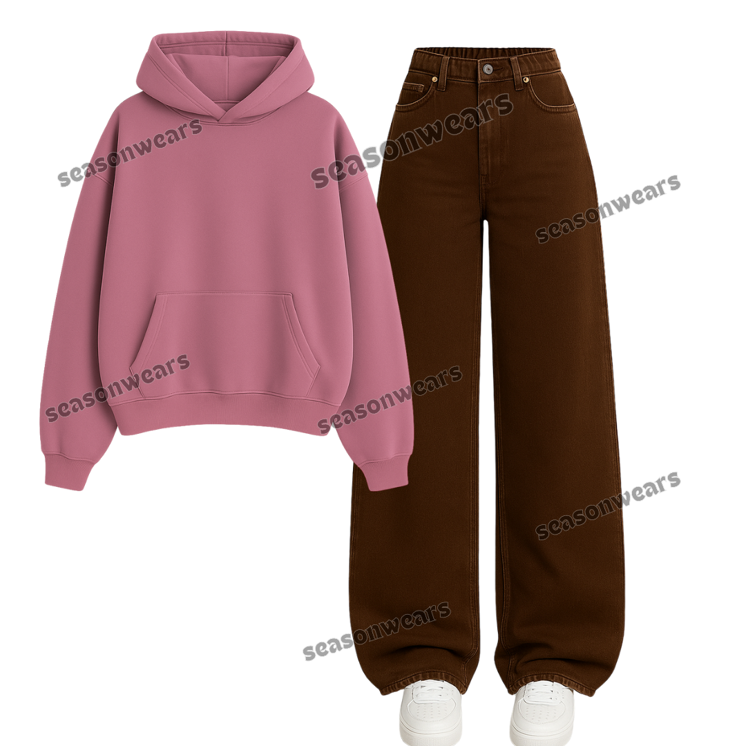 Brown Wide Leg jeans With Hoodie