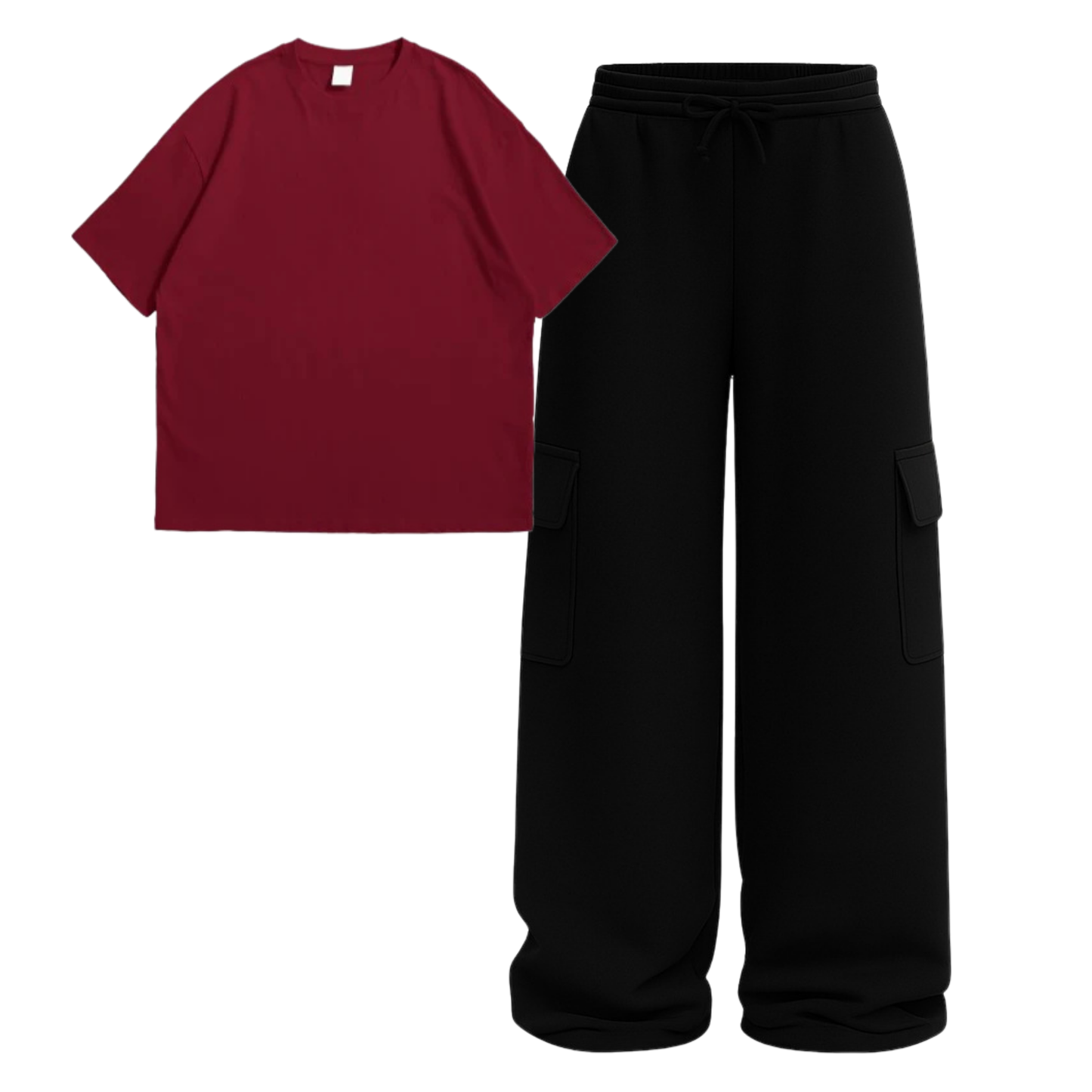 Oversize Drop Shoulder Tee With Black Wide leg Cargo