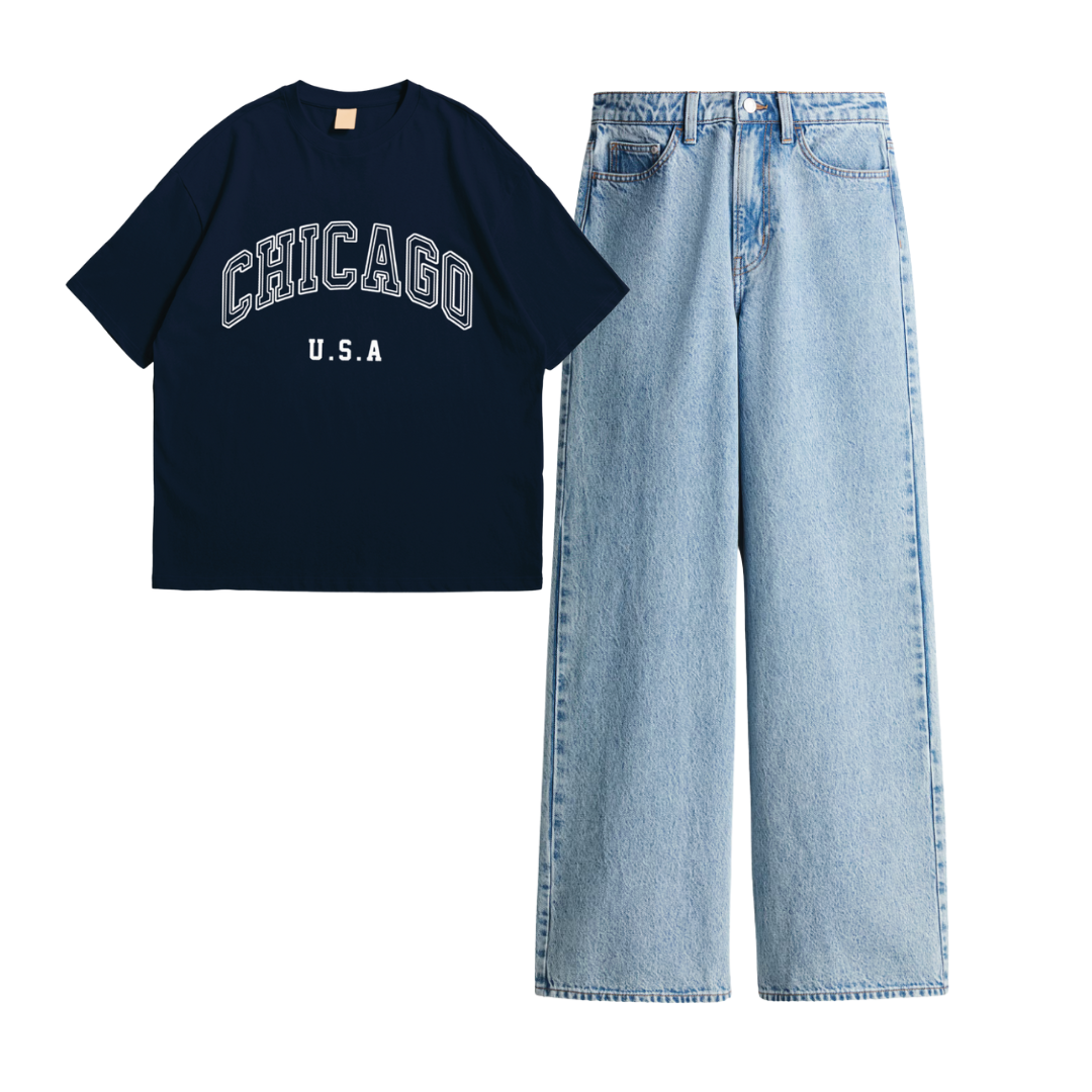 Wide Leg Jeans With Chicago Oversized Tee