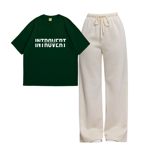 Introvert Oversize Tee With Cream Straight Leg Trouser