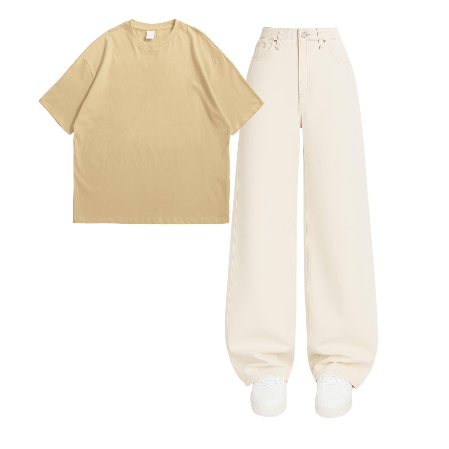 Oversized Drop Shoulder Tee With Beige Wide Leg Jeans
