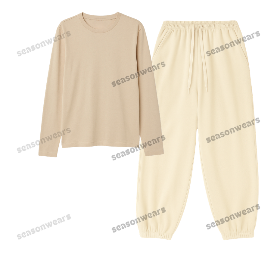 Full Sleeves Tee With Cream Sweatpant