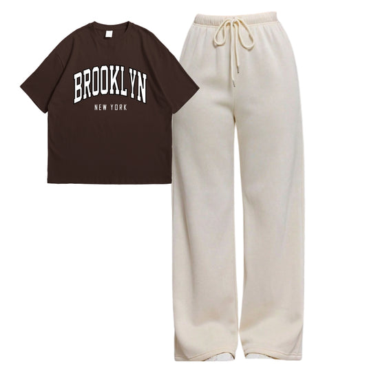 Brooklyn Oversize Tee With Cream Straight Leg Trouser