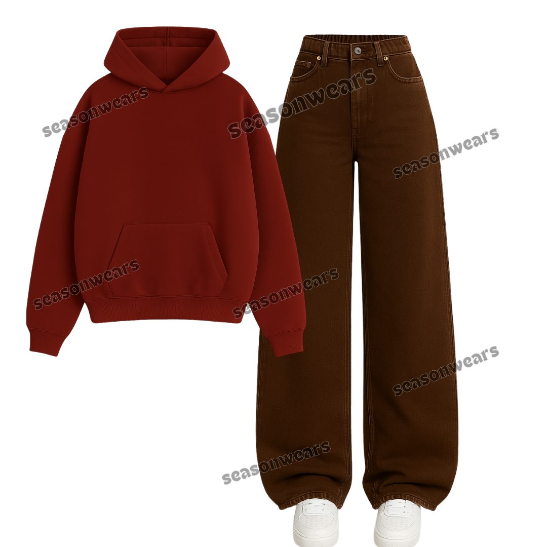 Brown Wide Leg jeans With Hoodie