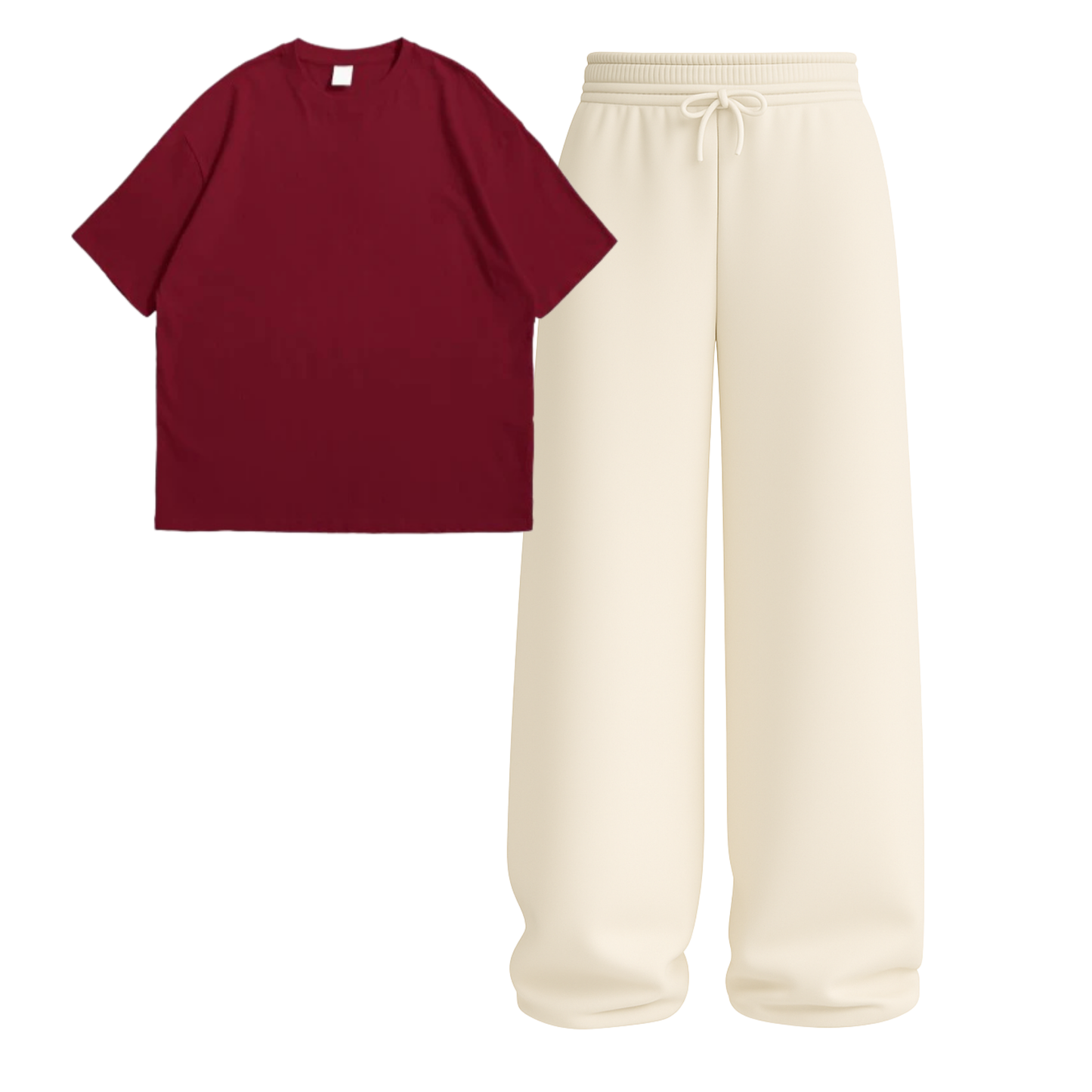 Oversized Drop Shoulder Tee With Beige Wide Leg Trouser