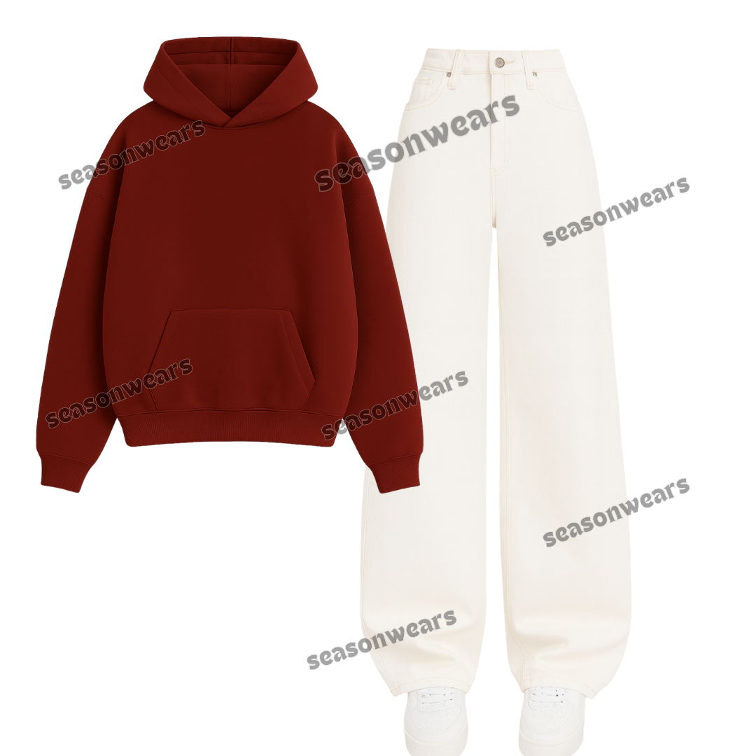 White Wide Leg Jeans With Hoodie