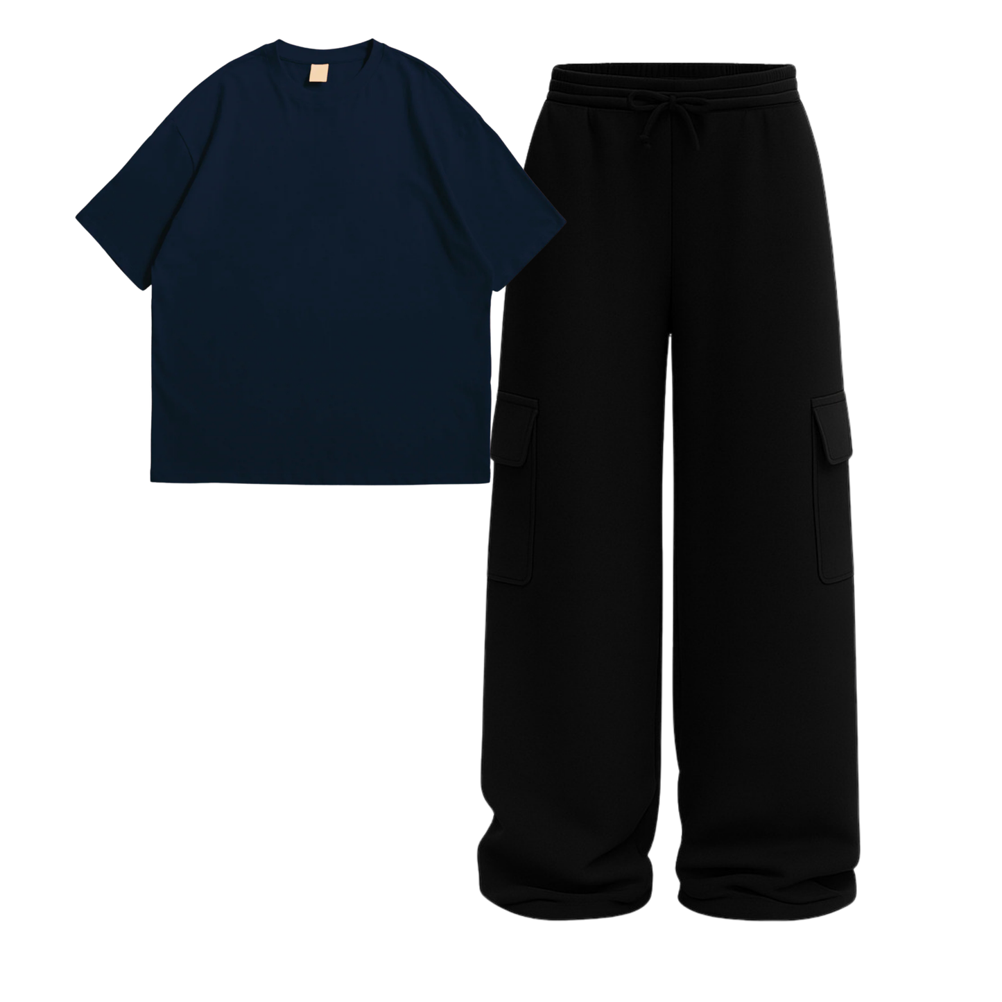 Oversize Drop Shoulder Tee With Black Wide leg Cargo