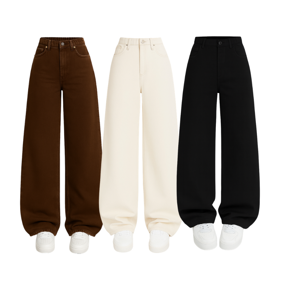Pack Of 3 Wide-Leg Denim Jeans