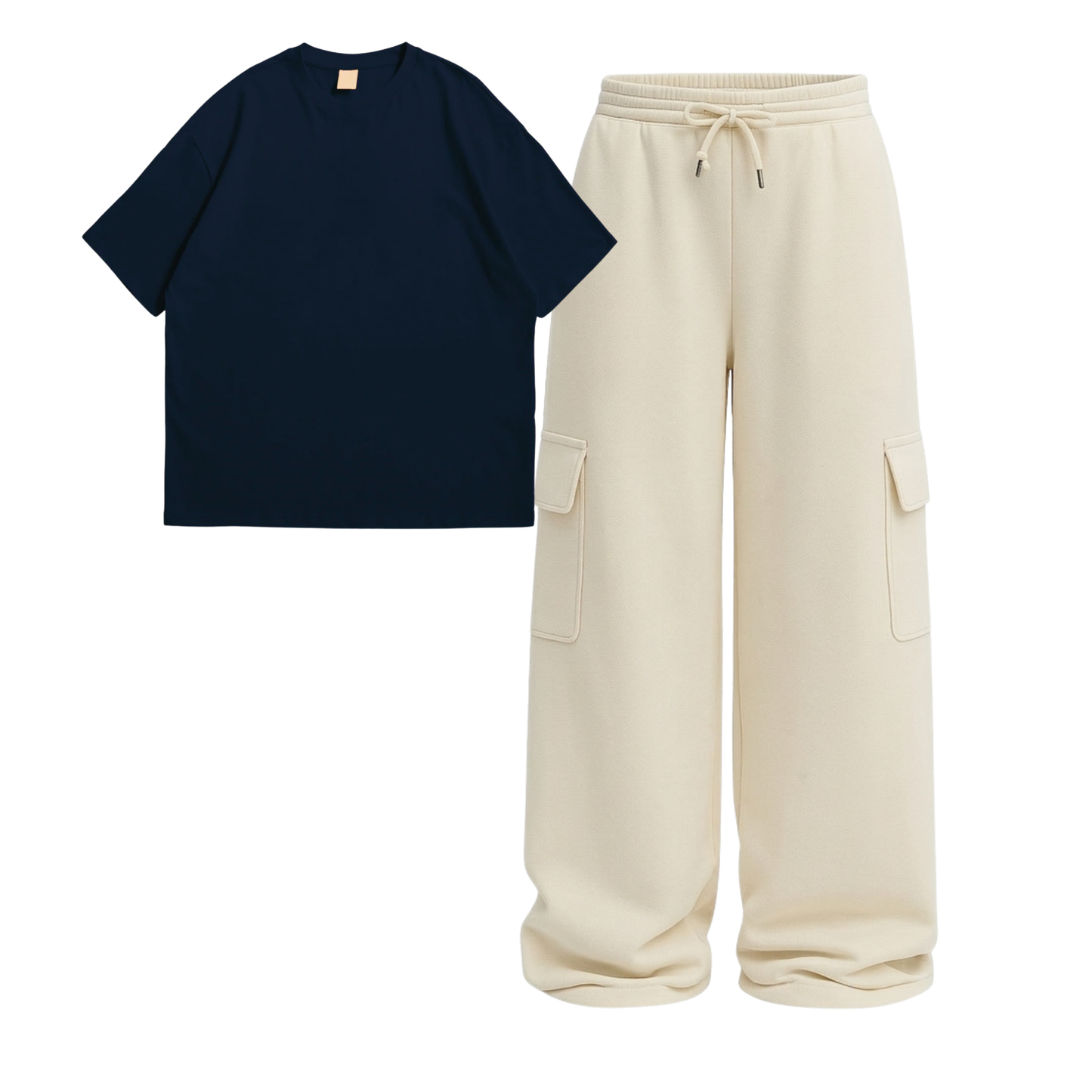Oversize Drop Shoulder Tee With Cream Wide leg Cargo