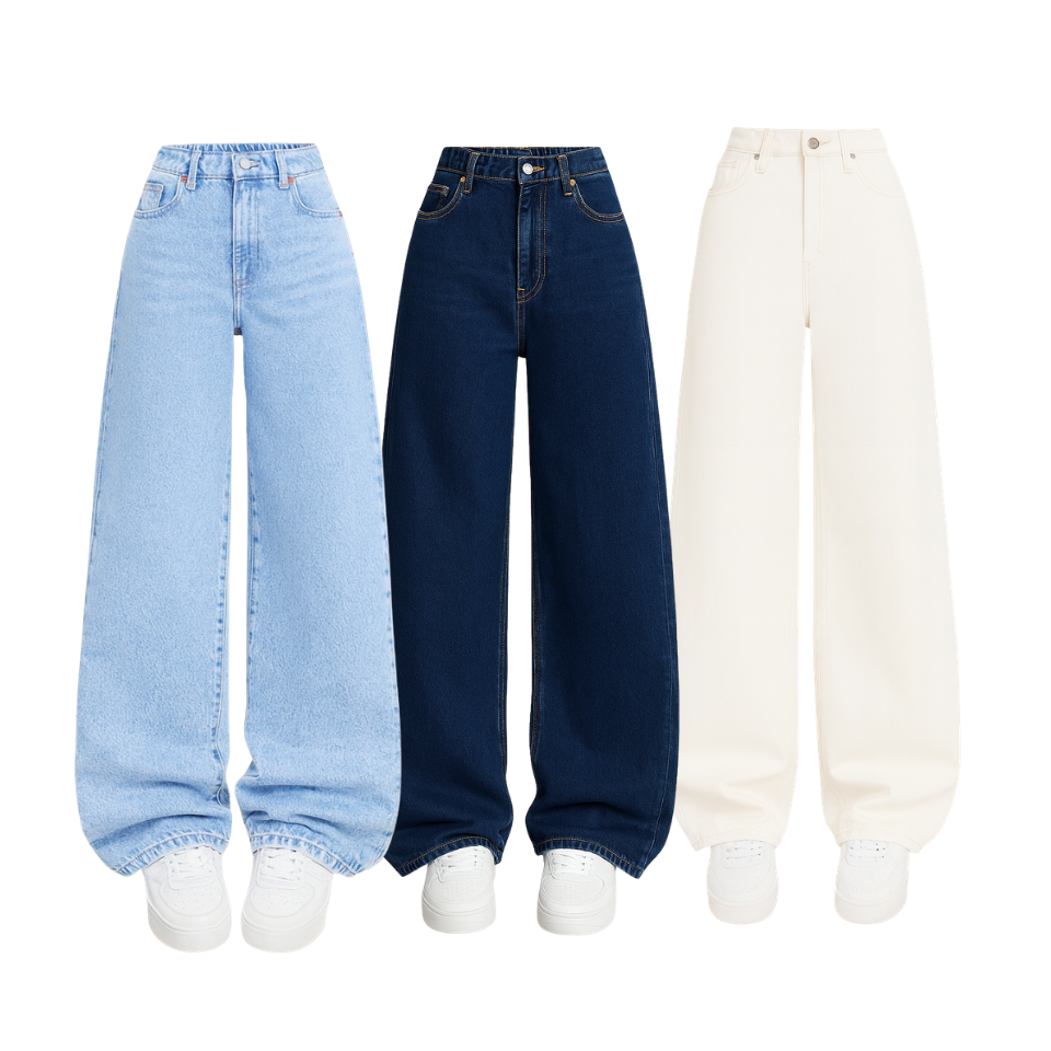 Pack Of 3 Wide-Leg Denim Jeans