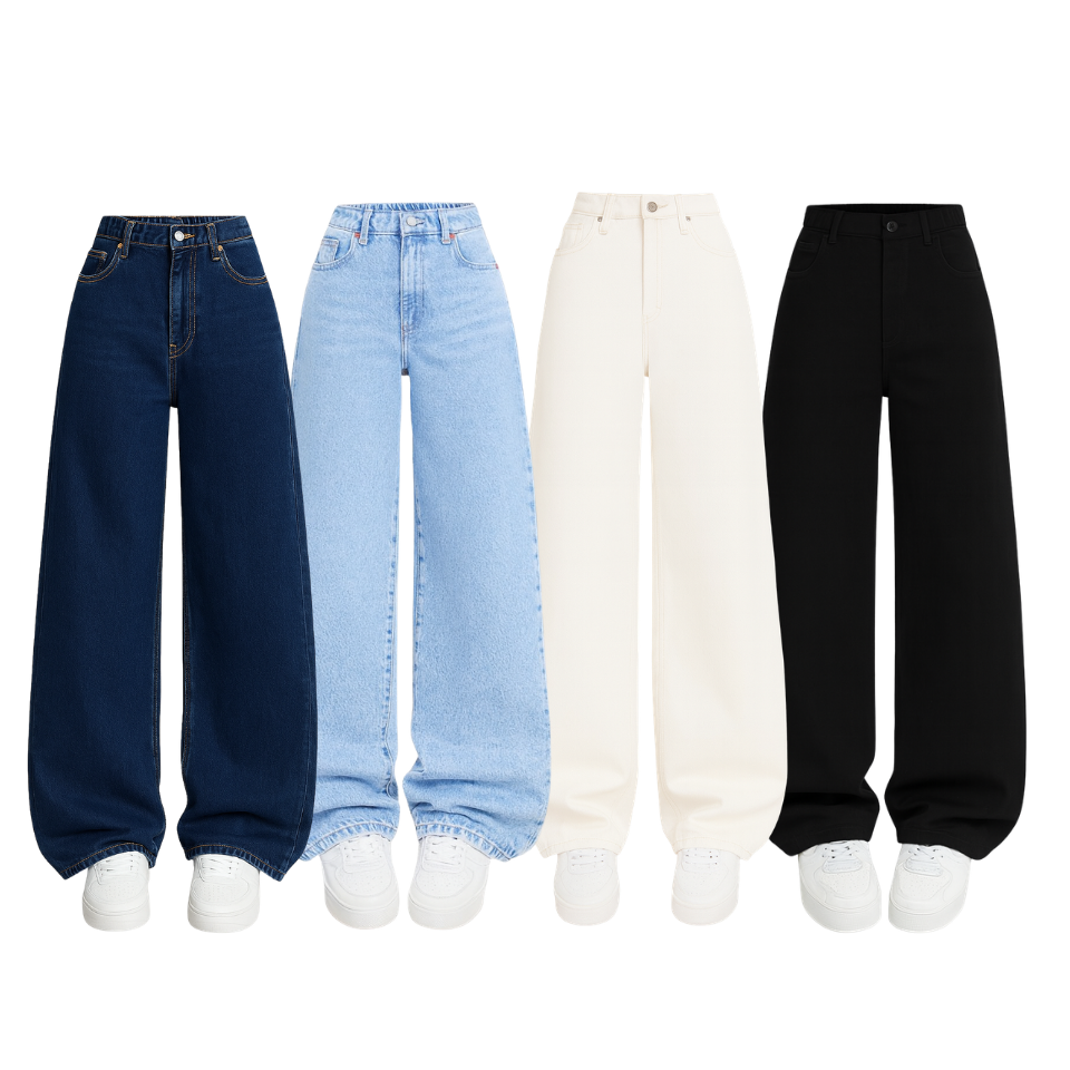 Pack Of 4 Wide-Leg Denim Jeans
