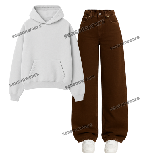 Brown Wide Leg jeans With Hoodie