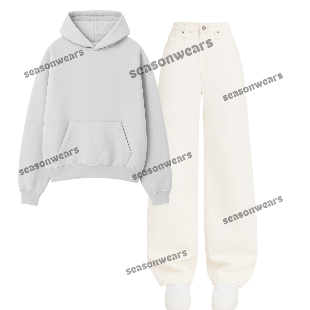 White Wide Leg Jeans With Hoodie