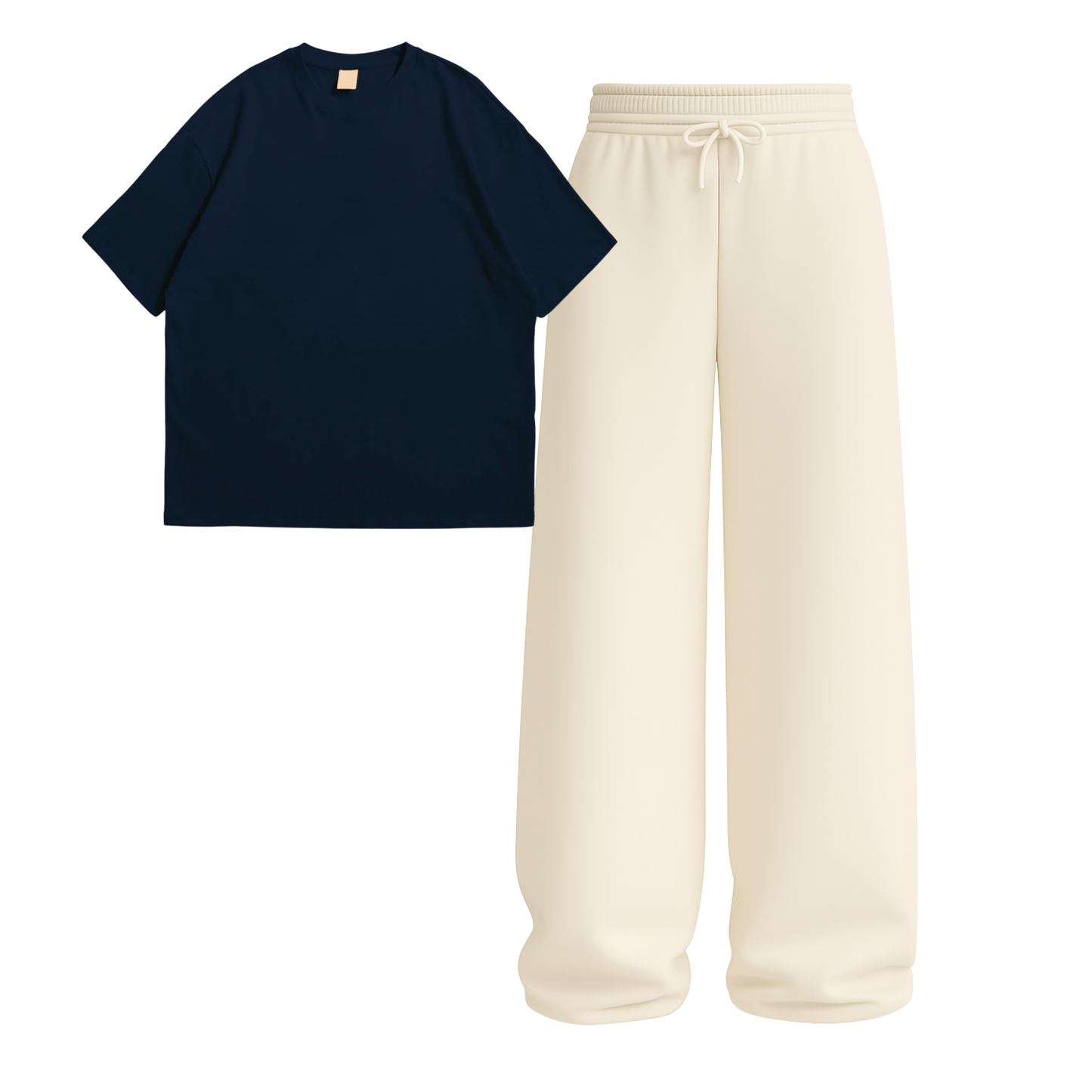 Oversized Drop Shoulder Tee With Beige Wide Leg Trouser