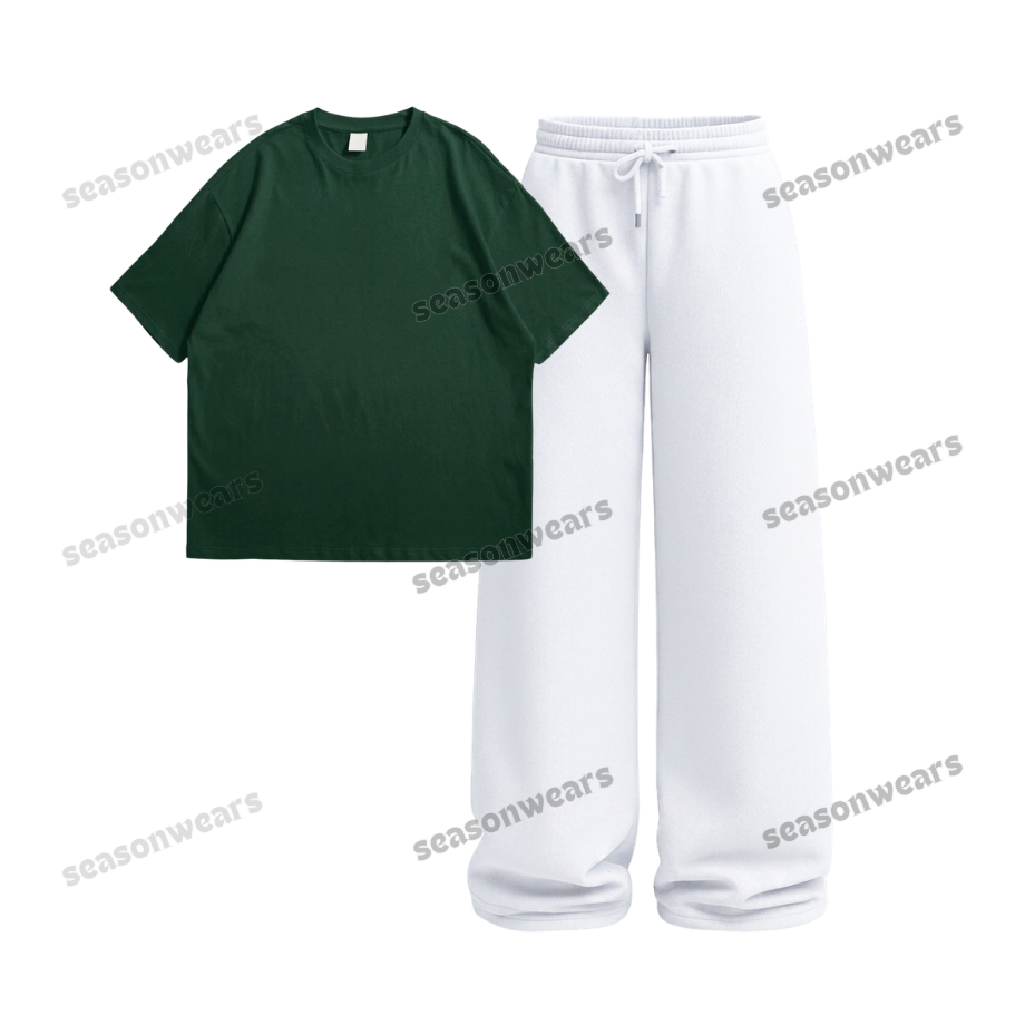 Oversized Drop Shoulder Tee With White  Wide Leg Trouser