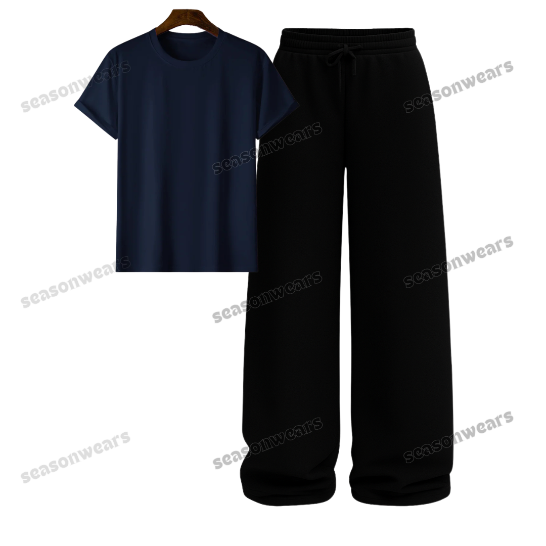 Regular Tee With Black Wide Leg Trouser