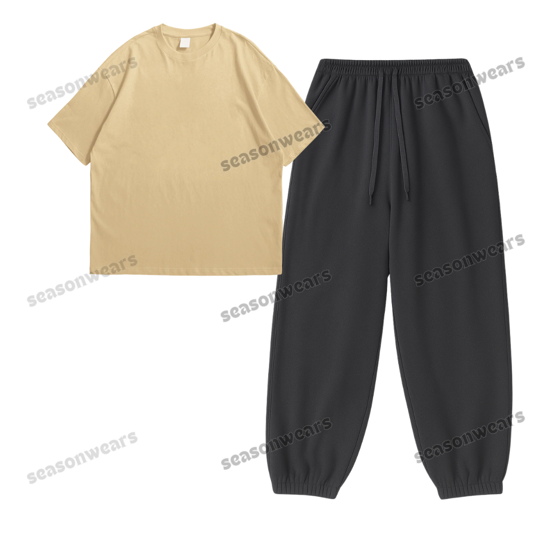 Oversized Drop Shoulder Tee With Charcoalgrey Sweatpant