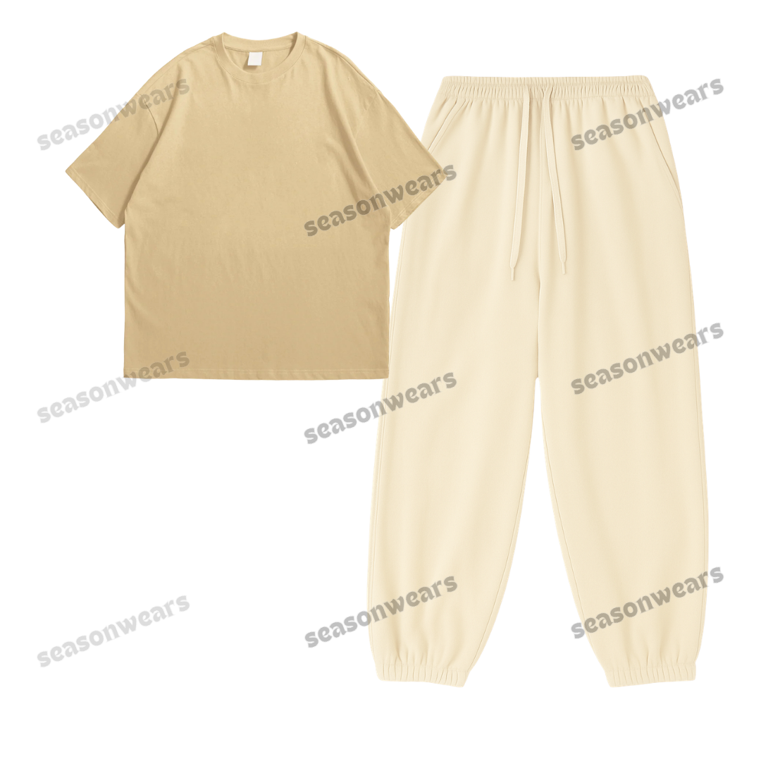 Oversized Drop Shoulder Tee With Cream Sweatpant