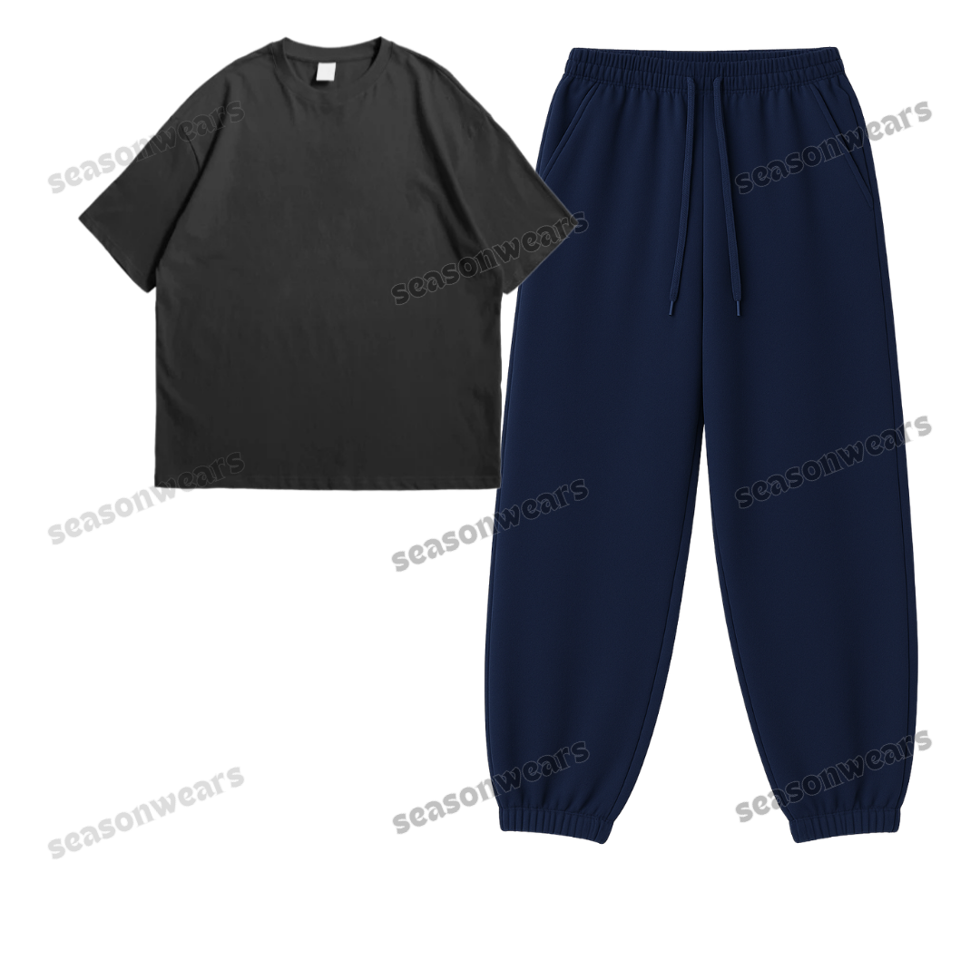 Oversized Drop Shoulder Tee With Navyblue Sweatpant