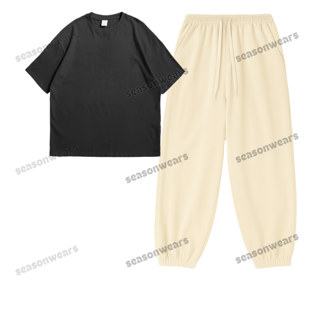 Oversized Drop Shoulder Tee With Cream Sweatpant