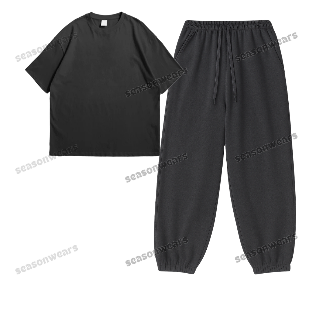 Oversized Drop Shoulder Tee With Charcoalgrey Sweatpant