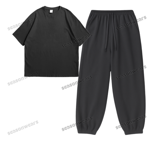 Oversized Drop Shoulder Tee With Charcoalgrey Sweatpant