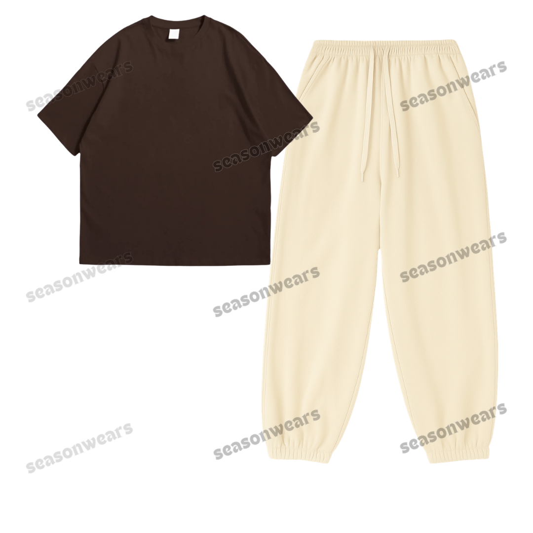 Oversized Drop Shoulder Tee With Cream Sweatpant