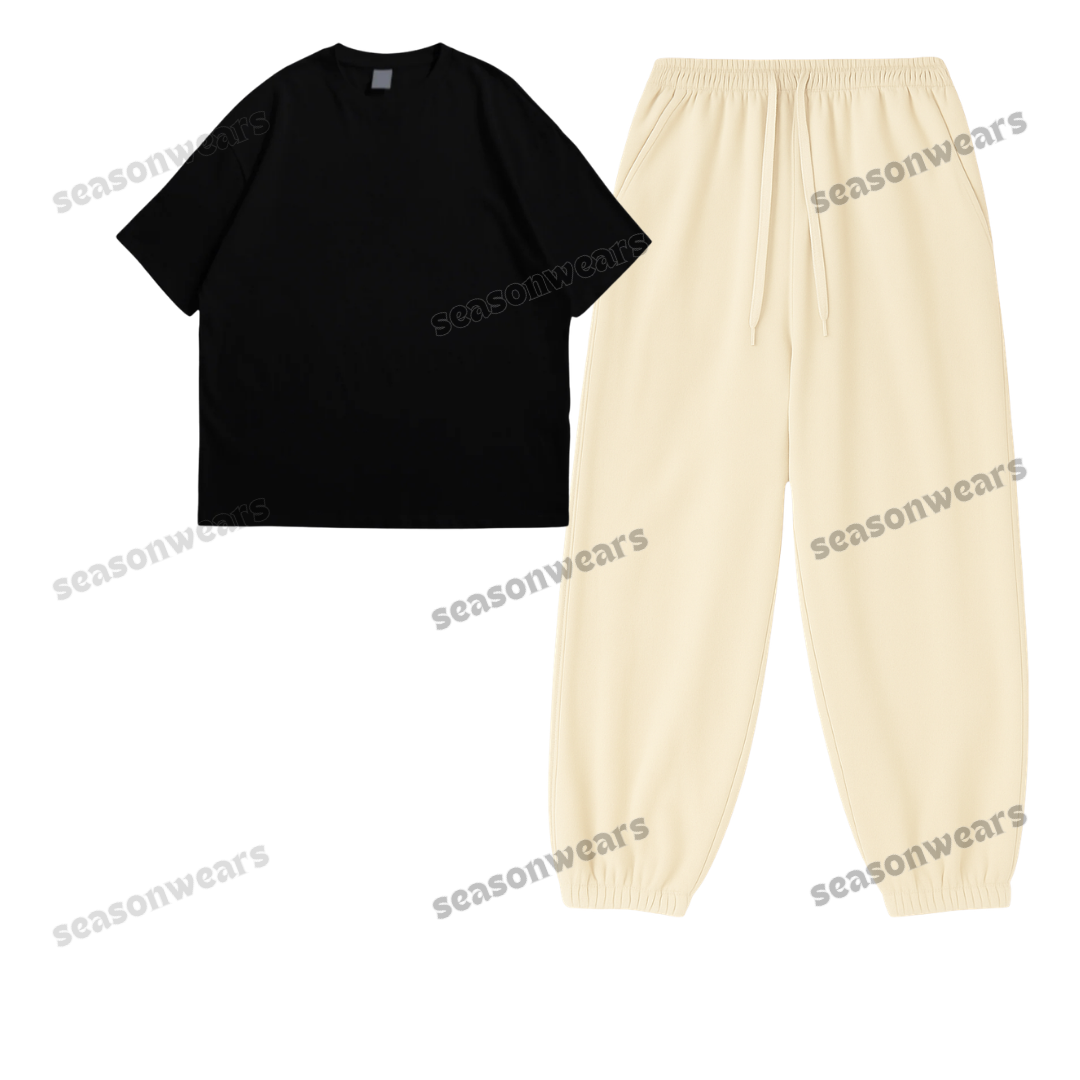 Oversized Drop Shoulder Tee With Cream Sweatpant