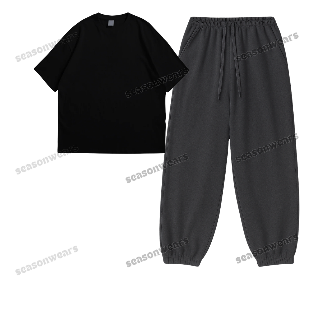 Oversized Drop Shoulder Tee With Charcoalgrey Sweatpant