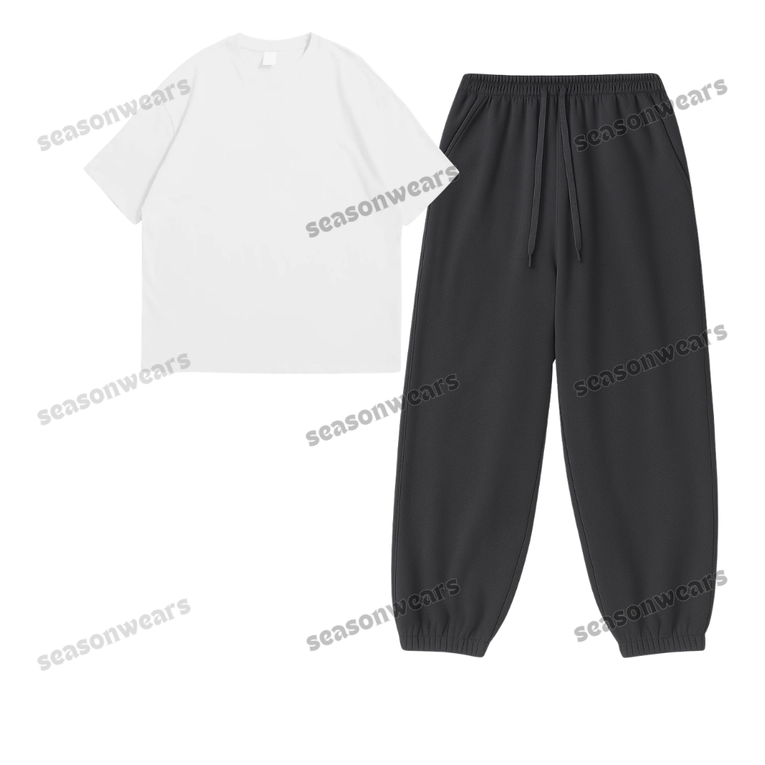 Oversized Drop Shoulder Tee With Charcoalgrey Sweatpant