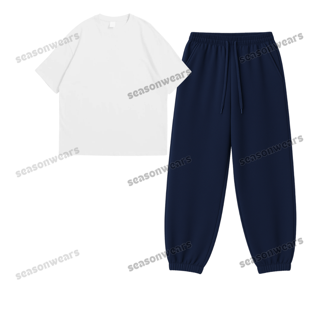 Oversized Drop Shoulder Tee With Navyblue Sweatpant