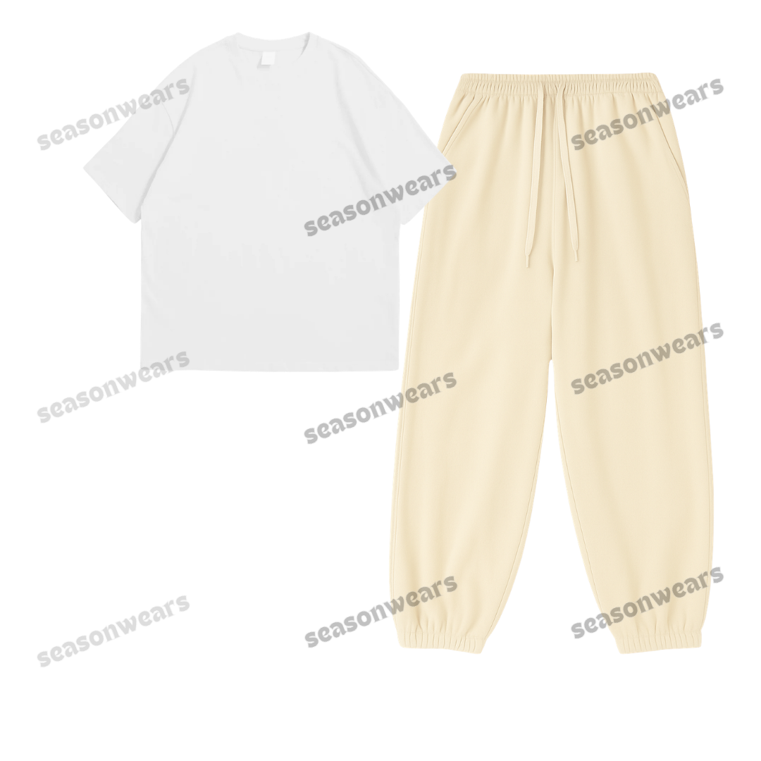 Oversized Drop Shoulder Tee With Cream Sweatpant