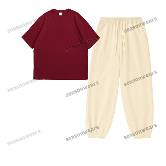 Oversized Drop Shoulder Tee With Cream Sweatpant