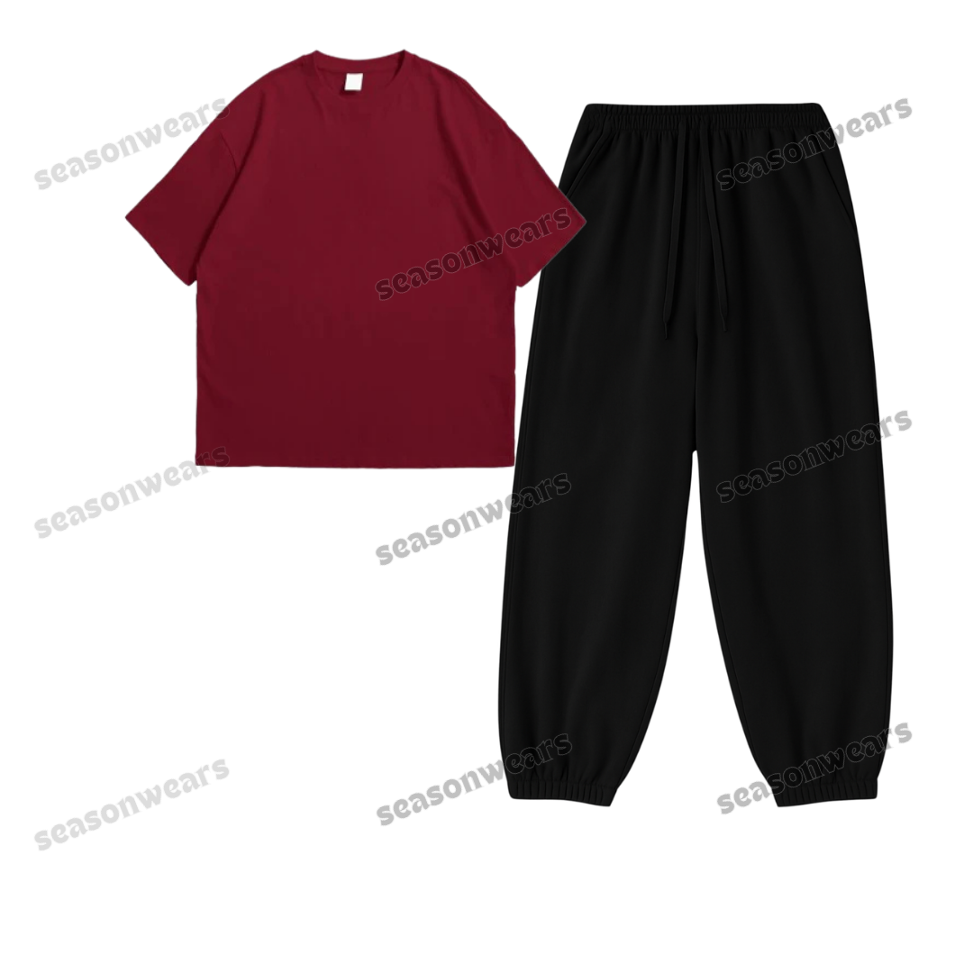 Oversized Drop Shoulder Tee With Black Sweatpant