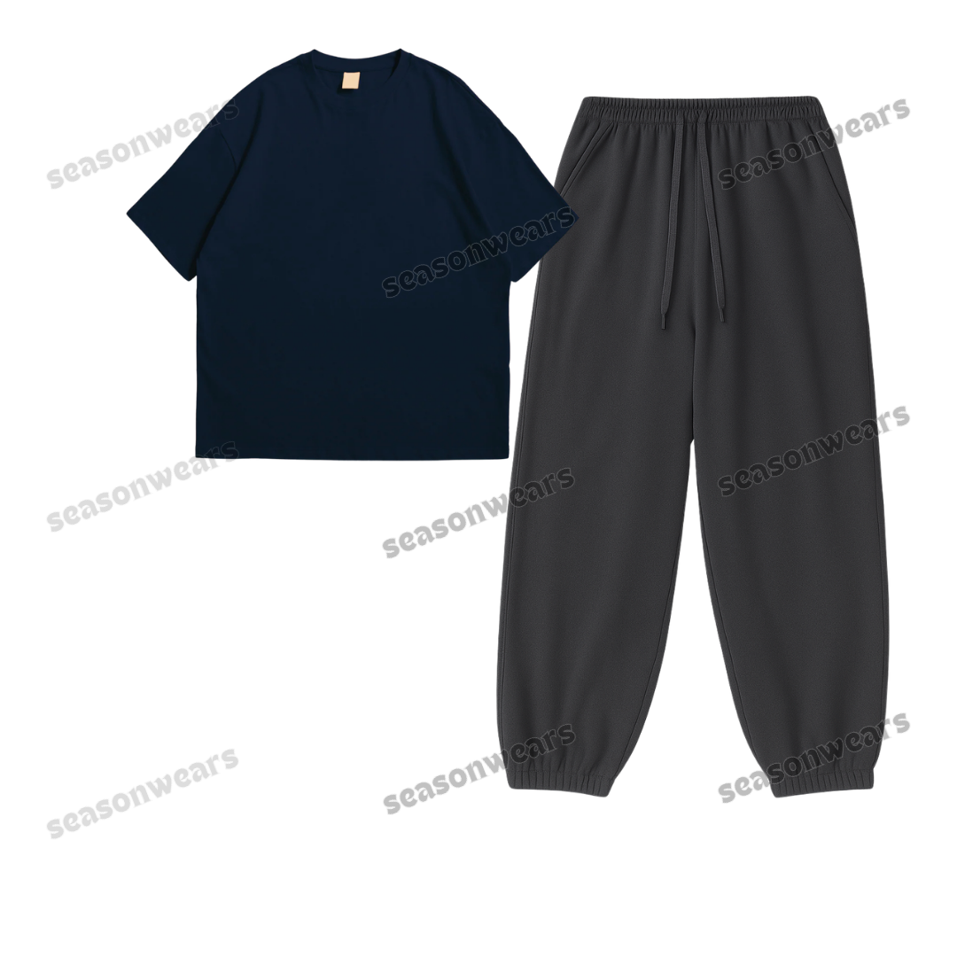 Oversized Drop Shoulder Tee With Charcoalgrey Sweatpant