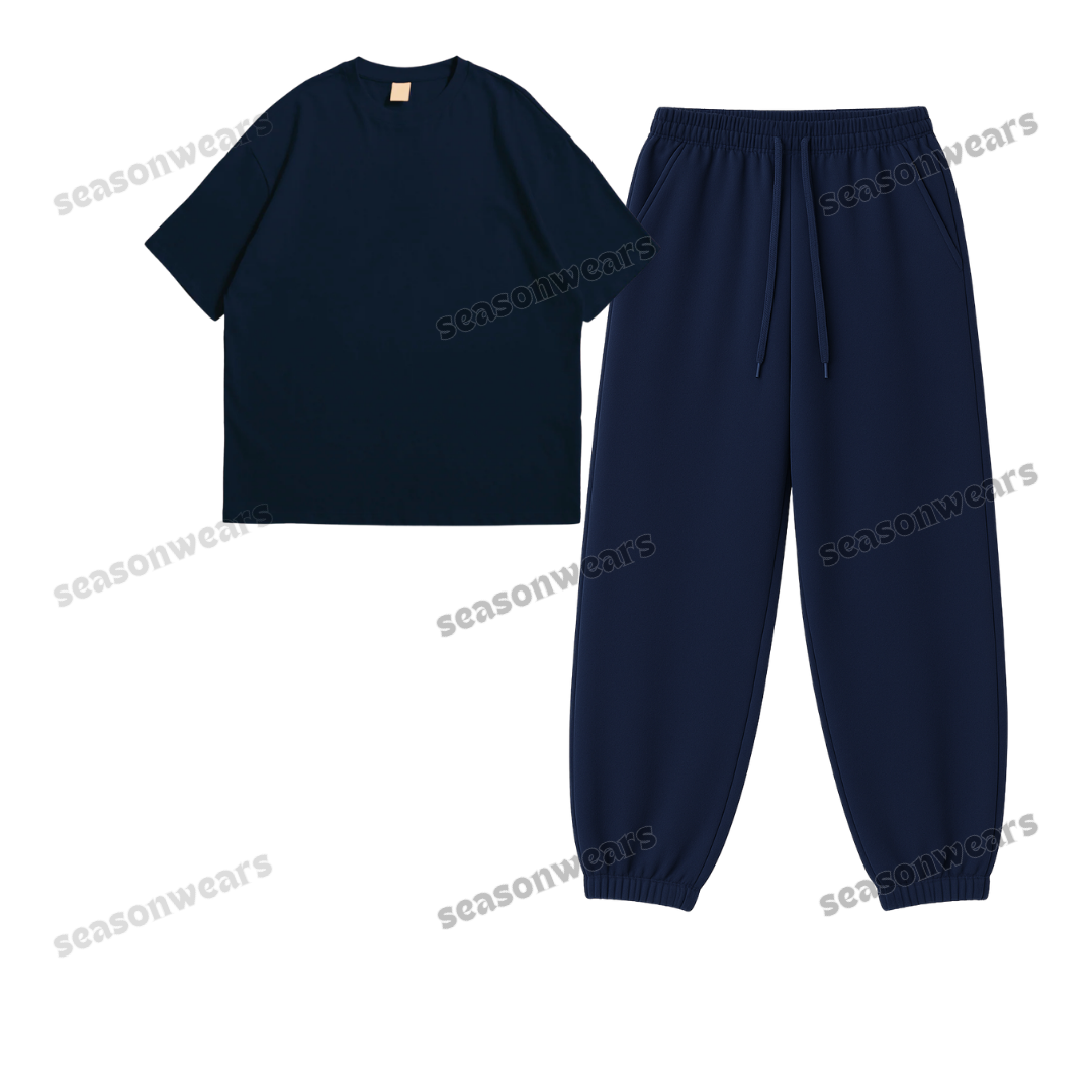 Oversized Drop Shoulder Tee With Navyblue Sweatpant