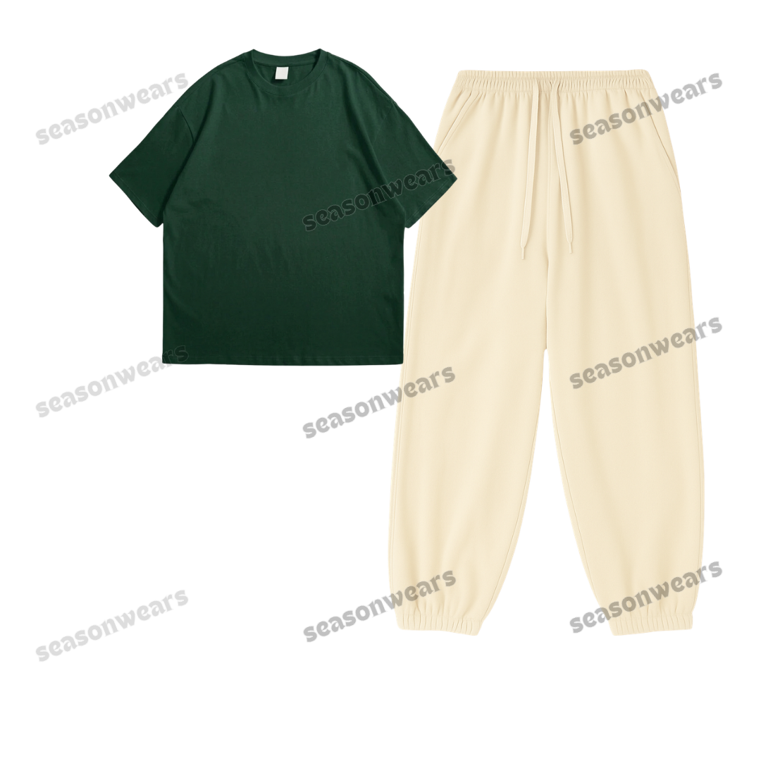 Oversized Drop Shoulder Tee With Cream Sweatpant