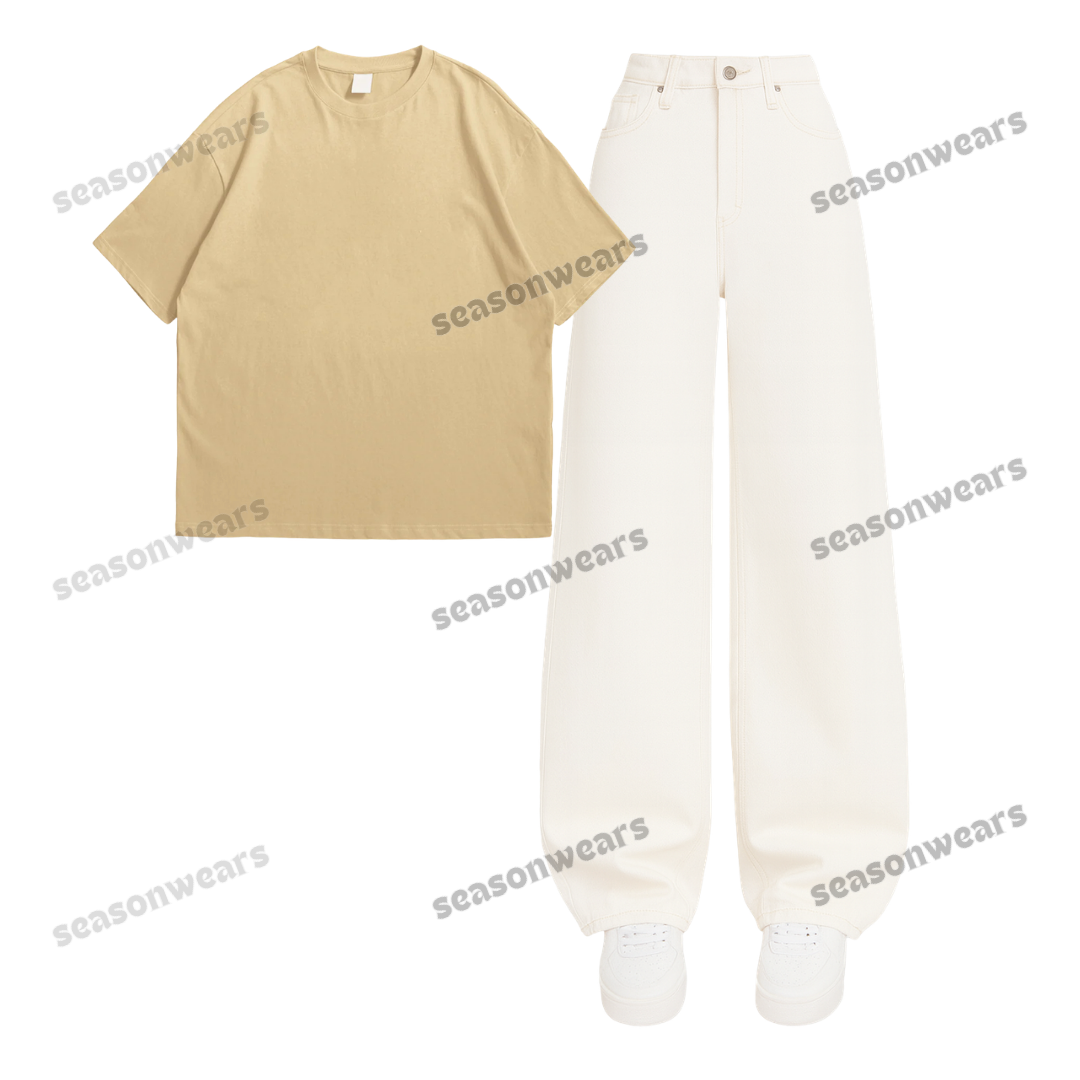 Oversized Drop Shoulder Tee With White Wide Leg Jeans