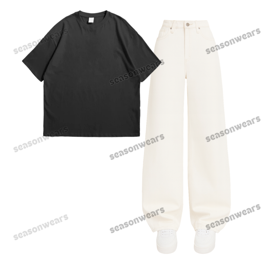 Oversized Drop Shoulder Tee With White Wide Leg Jeans