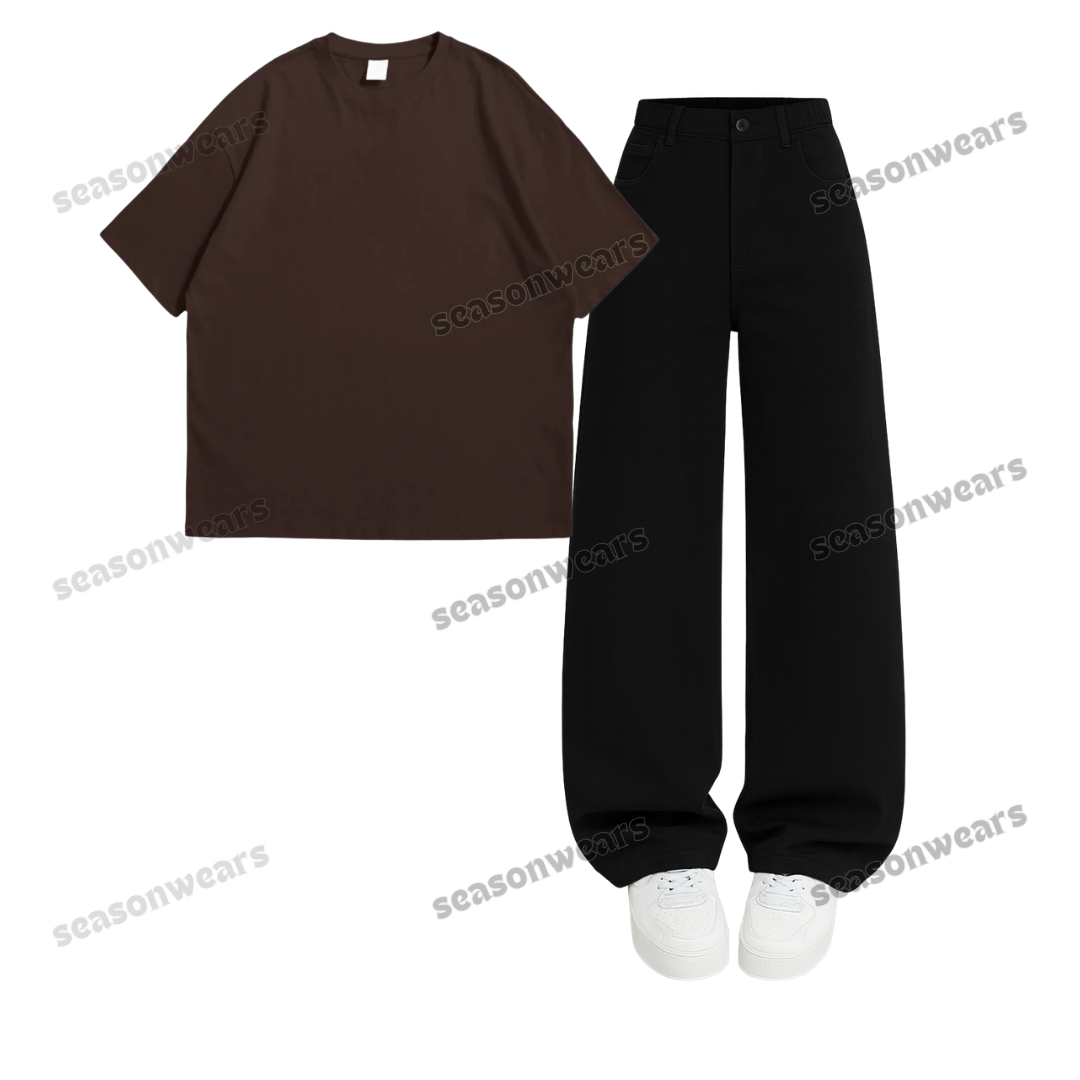 Oversized Drop Shoulder Tee With Black Wide Leg Jeans