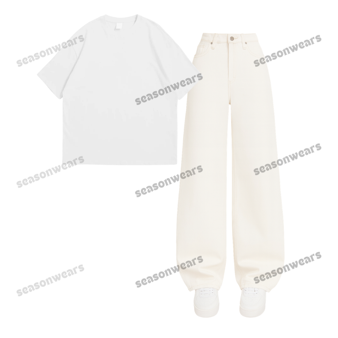 Oversized Drop Shoulder Tee With White Wide Leg Jeans