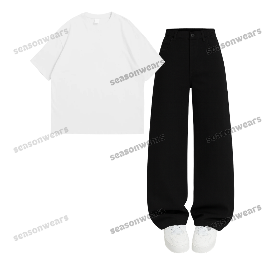 Oversized Drop Shoulder Tee With Black Wide Leg Jeans