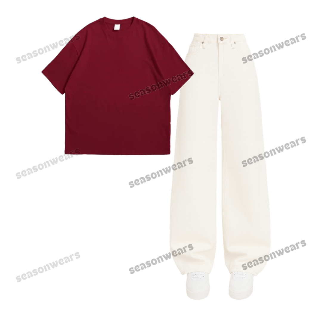 Oversized Drop Shoulder Tee With White Wide Leg Jeans
