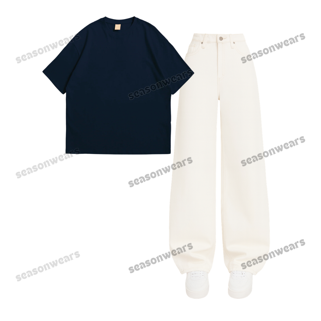 Oversized Drop Shoulder Tee With White Wide Leg Jeans